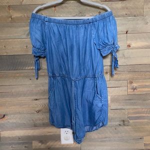 Off the shoulder jean romper
